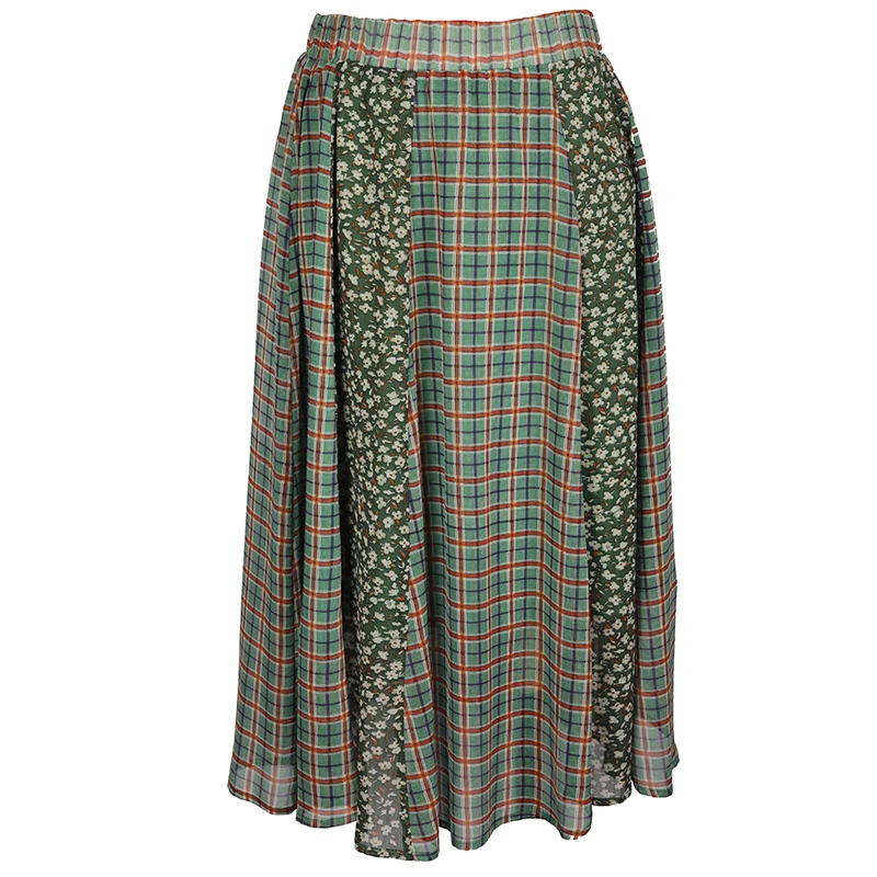 

Женская длинная юбка с высокой талией, элегантная зеленая клетчатая офисная повседневная юбка-трапеция с эластичным поясом, весна-лето 2022