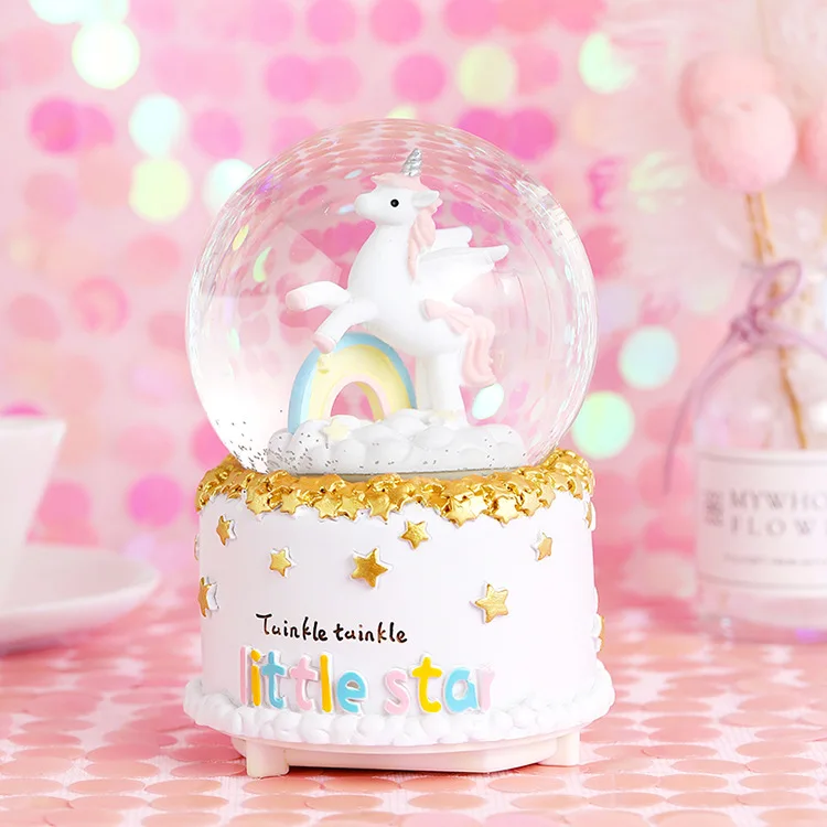 3d-light хрустальный шар вращающихся музыкальная шкатулка 5 дюймов в виде единорога