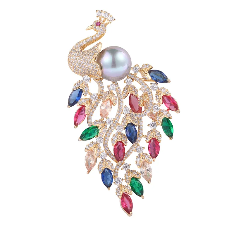 

Zircon Pearl Phoenix Brooches Pins Colorful Crystal Bird Bouttoniere Design Korea Fashion Luxury Wedding Corsage Jewelry