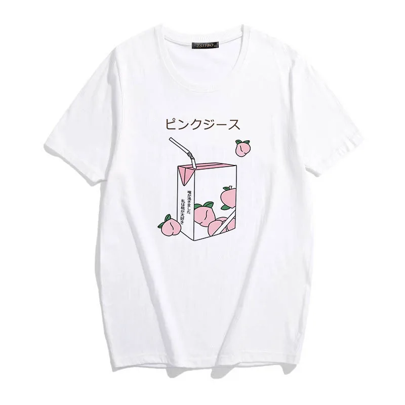 Женская футболка в стиле Харадзюку с принтом персикового сока kawaii Ulzzang забавные