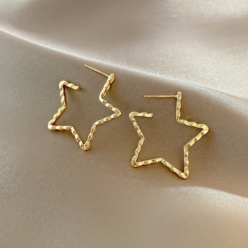 

Fashion Large Geometric Star Earrings Women's Copper Gold Simple Hollow Out Personality Earrings Korean Jewelry 2022