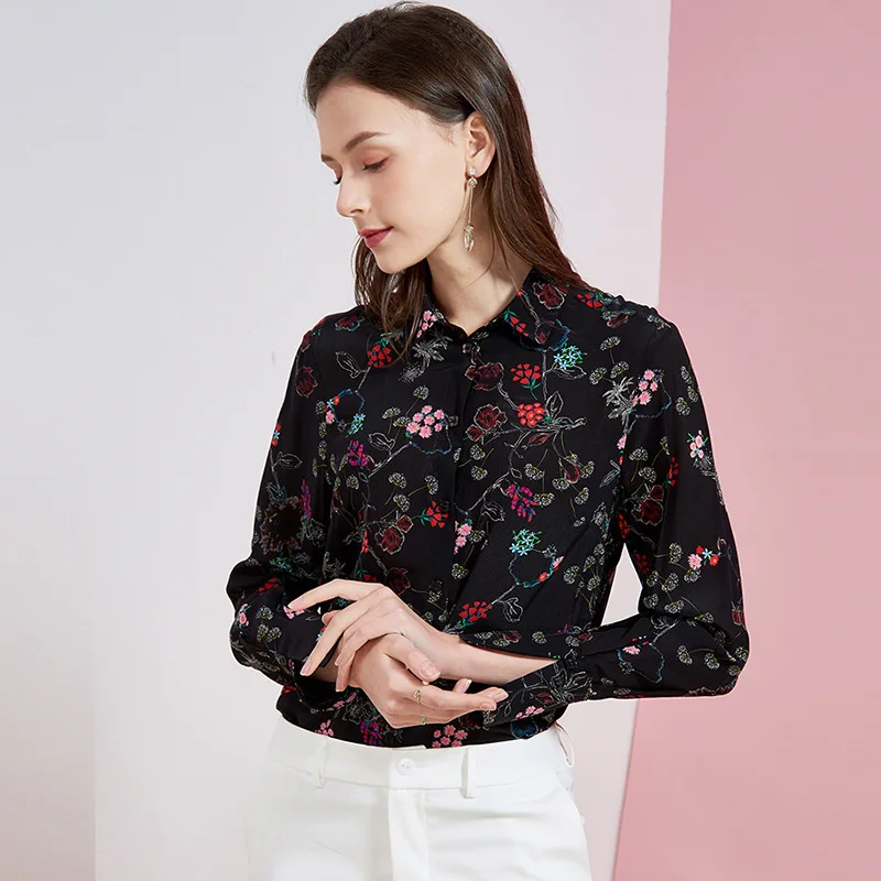 black floral silk blouse office womens shirts and blouses long sleeve 2020 summer casual sexy boho plus size high quality loose