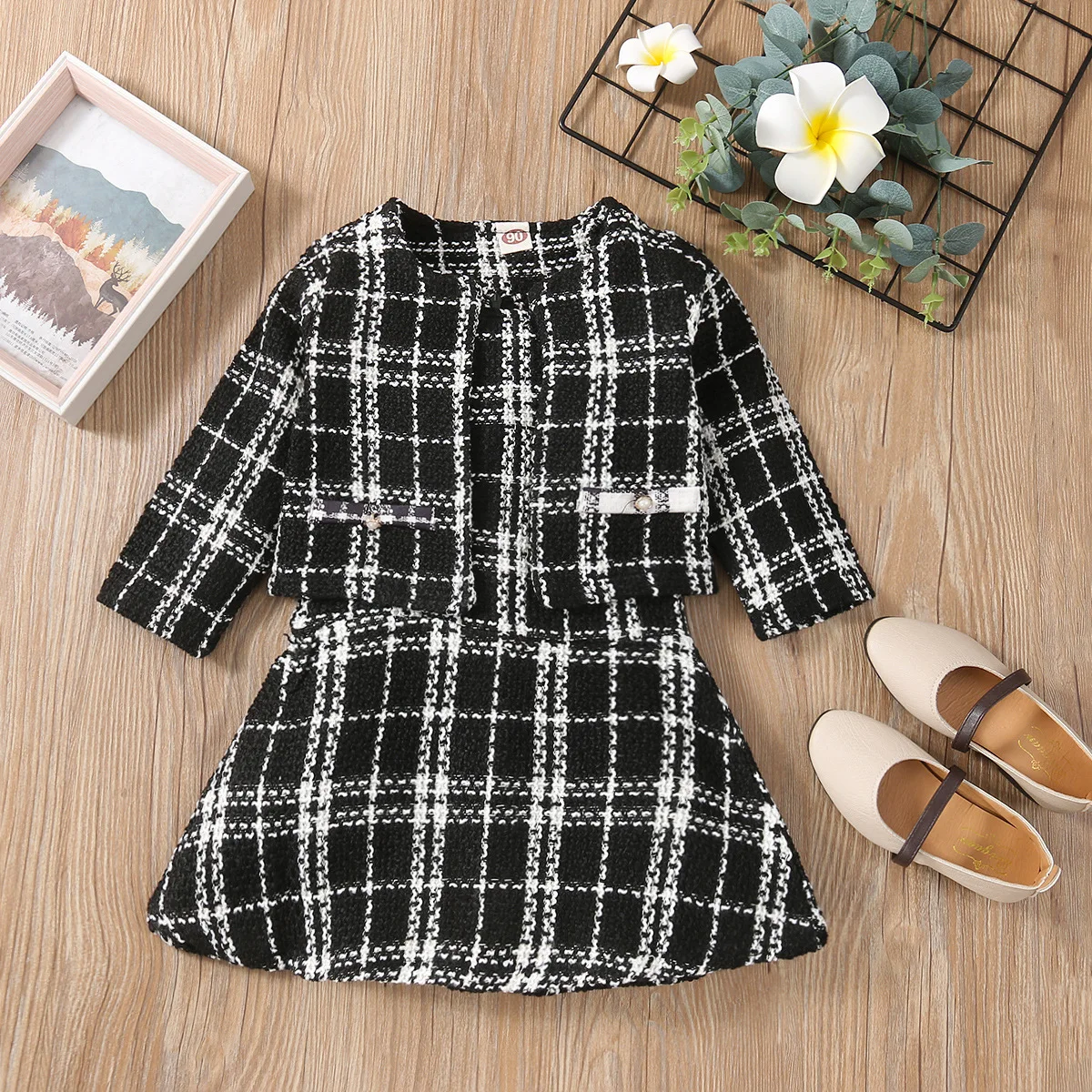 

Toddler Baby Spring Autumn Clothing Kids Baby Girl Pageant Plaid Coat Dress Party Outfits Fashion Clothes 2PCS Sets