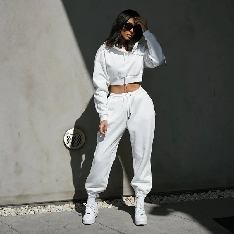 

Women Tracksuits Wives 2021 NEW Spring Casual Women's Clothing Sexy Crop Hooded Sweater Loose Pants Sports Two-Piece Suit Female