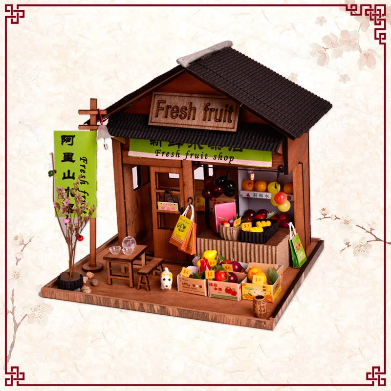 

DIY DIY handmade barbecue booth BBQ doll house Japanese Izakaya Doll house Gadget Kitchen Food Furniture For Dollhouse Kids Toy