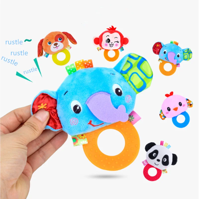 Детские мягкие плюшевые погремушки с пищалкой и прорезывателем игрушки