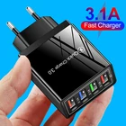 Сетевое зарядное устройство с 4 USB-портами и вилкой для ЕССША, Quick Charge 3,0, универсальный адаптер для зарядки сотового телефона для iPhone 12, xiaomi mi 11, быстрая зарядка