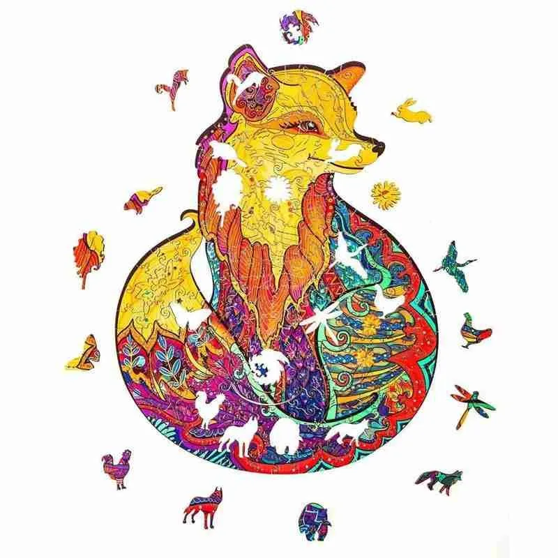 Wooden Puzzle Fox Set Toy Interesting Puzzles For Adults Kids Christmas Gifts Educational Games Toys | Спорт и развлечения