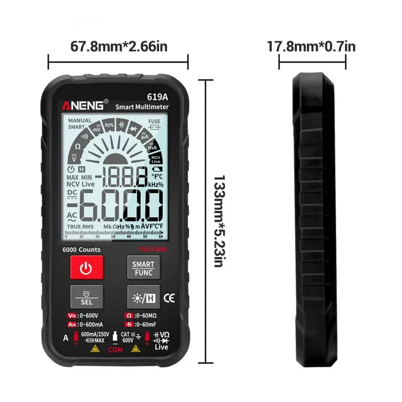 

ANENG Professional 6000 Counts 619A Digital Multimeter AC/DC Currents Voltage Testers True RMS Analog Bar Multimetro NCV Meter
