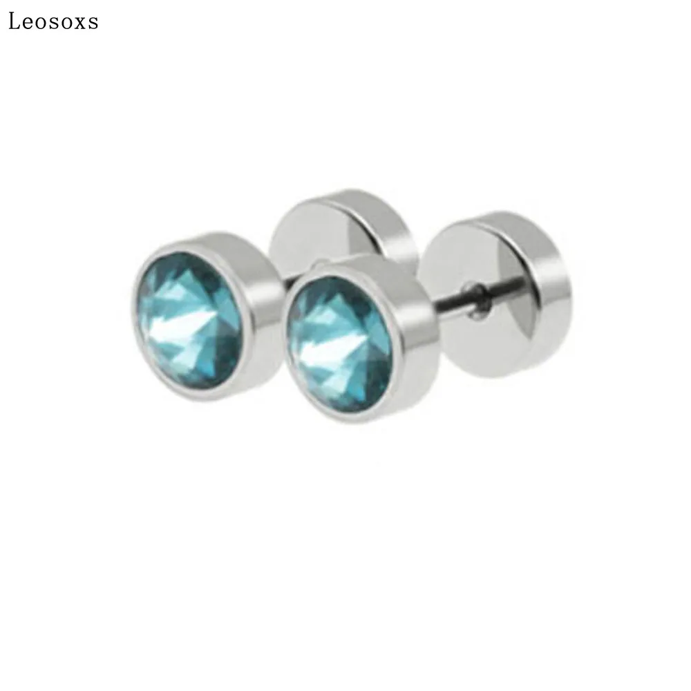 

Leosoxs Stainless Steel Round Cake Handle Barbell Earrings Satellite Men Punk Piercing Jewelry Multicolor Earrrings