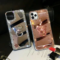 luxury crystal bling diamond mirror case for iphone 12 11 pro max x xr xs max 7 8 plus 6 6s se ring stand holder cover funda