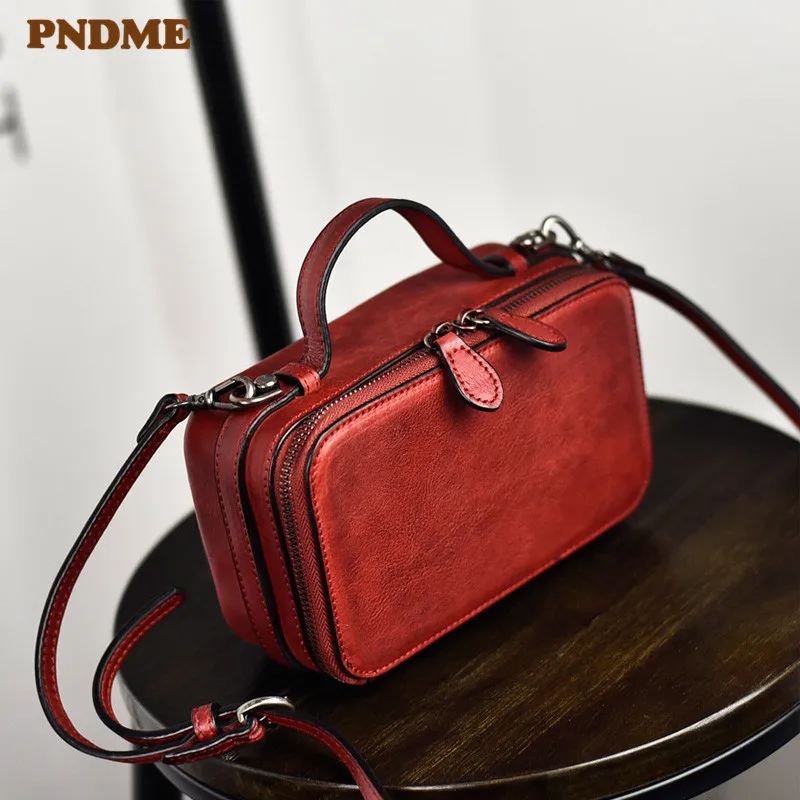 PNDME модная простая женская маленькая квадратная сумка из натуральной кожи