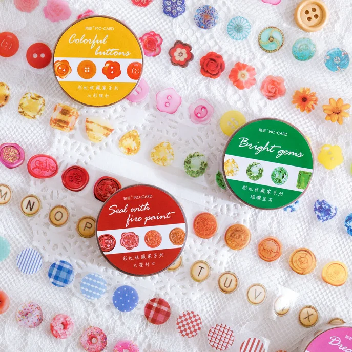 

8 Designs Mixed The Color Collection Masking Tapes Set 15mm*5M Cute Floral Dots Buttons Letters Stamps Sticker Gift