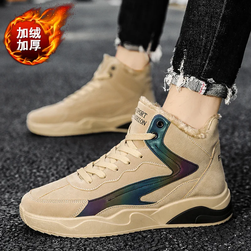 

Winter new high top board shoes add velvet men's street sports tide shoes thick bottom heighten casual men's shoes warm