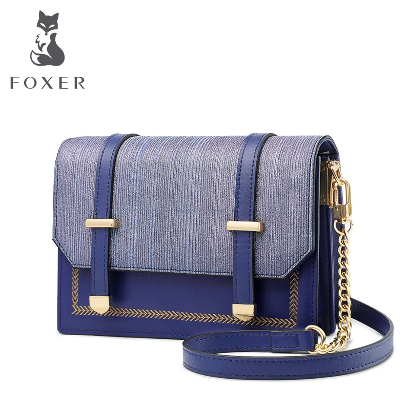 FOXER Glett Design шикарная женская сумка из коровьей кожи женская сумка-мессенджер элегантная синяя вечерняя сумочка стильная сумка через плечо для девочек