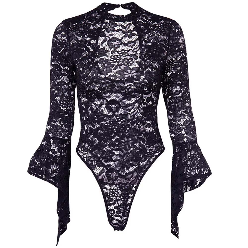 

Gothic Women Hollow Out Sets Black Goth Sexy Lace Bodysuit Rompers A Line Dress Suspender Lace Up See Through Club Wear Girl Set