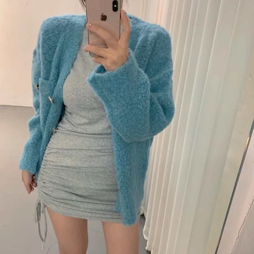 

2021 Women Autumn Winter V Neck Sweater Coat Jacket Single Breasted Cozy Short Knitted Cardigan Outerwear Full Sleeve