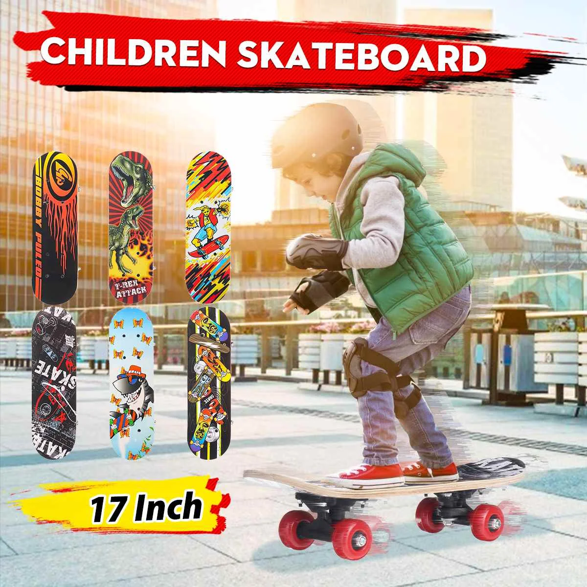 

17inch Kids Children Cartoon Skateboard Maple Wood Double Rocker Deck Skate Board Four Wheels Longboard Skateboard 43*10cm Deck
