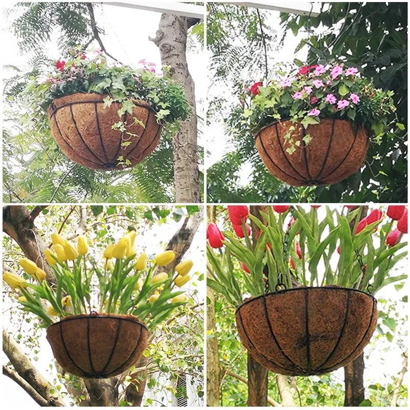 

Coconut Hanging Basket Flower Pot Iron Hanging Flower Basket Balcony Hanging Plant Pot Gardening Garden Decor