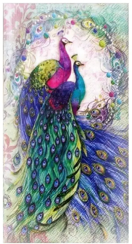 Ландшафтная алмазная картина "Павлиньи птицы" - вышивка бисером с алмазами для творчества, картина с стразами на стену, хобби Дотз он.