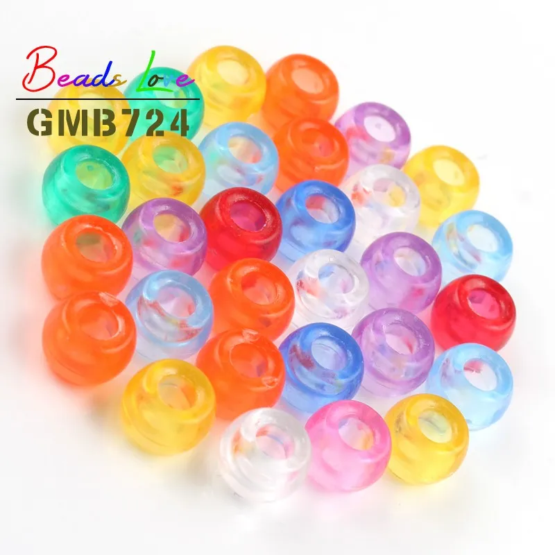 100 шт./лот акриловые бусины с большим отверстием 6*9 мм прозрачные разноцветные