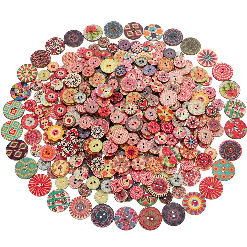 50 шт. деревянные пуговицы ретро серии расписные для одежды скрапбукинга поделки