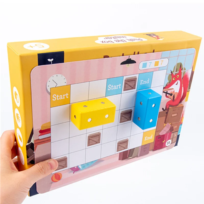 

Baby Toddler Montessori Educational Toys Kids Children Logical Training Fox Push Box Table Game Building Blocks Board Box
