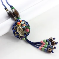 ethnic style women long sweater chain beautiful colorful ceramic beads tassel pendants necklace female jewelry accessories