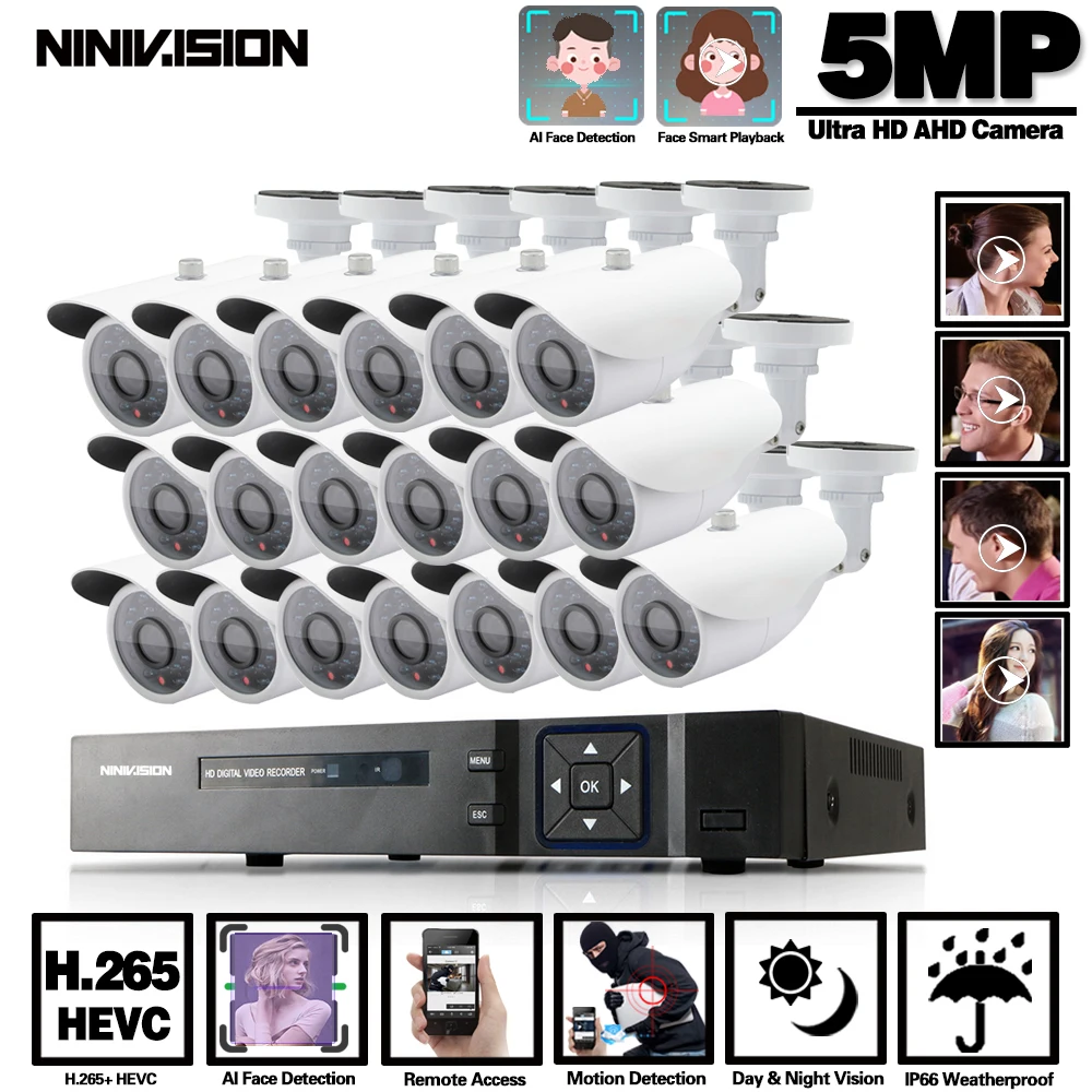 

CCTV camera System 16CH 5MP 1080P AHD DVR security Camera Kit CCTV waterproof Outdoor home Video Surveillance System Face Record