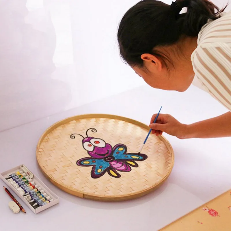 Плетеный вручную бамбуковый лоток для хранения сито ручная роспись плот круглая