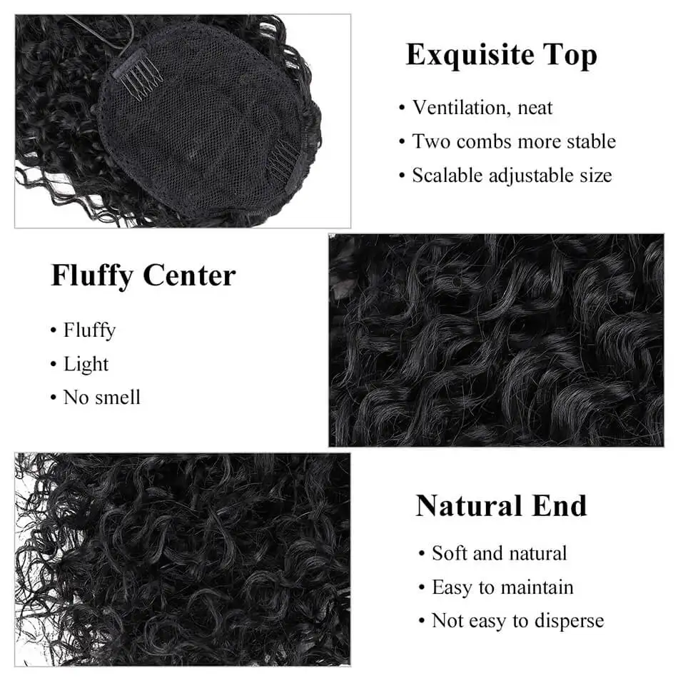 70cm Long Natural Wave Synthetic Drawstring Clip in Ponytail Extension Hair with Two Combs for Women Black Brown Ombre Color | Шиньоны и