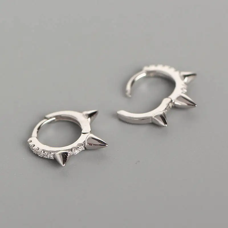 Real 925 Sterling Silver Cubic Zirconia In Small Hoop Earring With Three Corners Fashion Fine Minimalist Jewelry For Women Cheap | Украшения