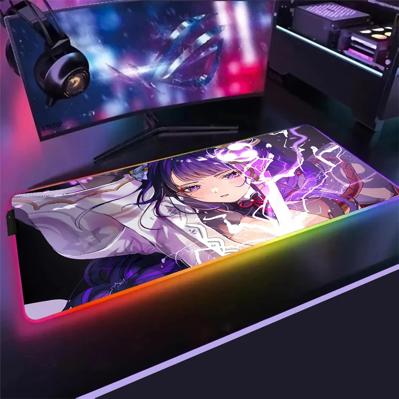 

Anime Genshin Impact Gaming RGB Large Locked Mouse Pad Computer Mousepad Led Backlight Otaku XXL Surface Mause Keyboard Desk Mat