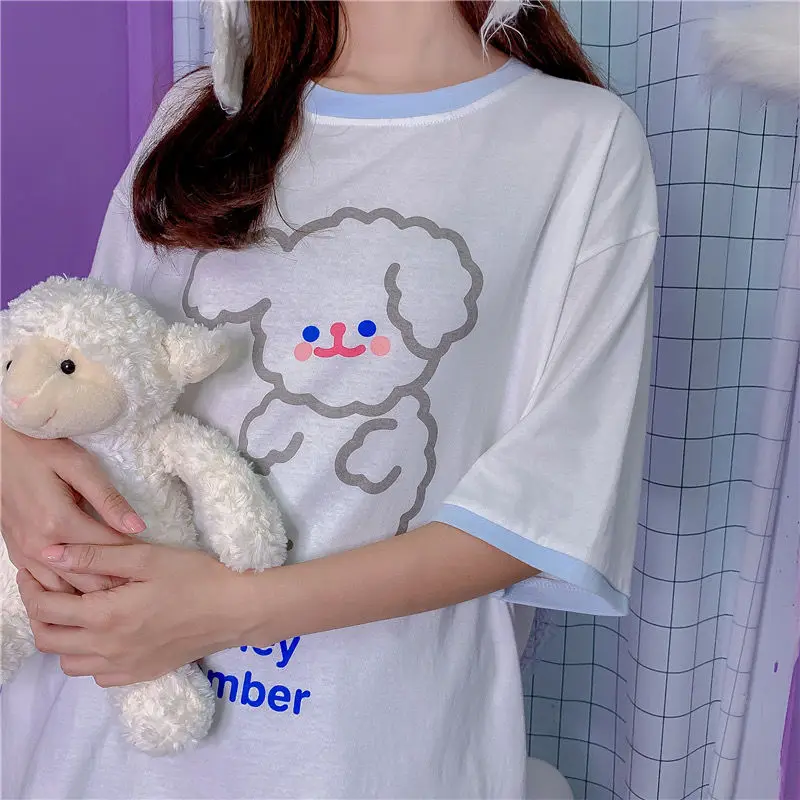 

Harajuku Kawaii Short Sleeve T-shirt Women Sweet Cute Cartoon Loose Casual Tops Tees School girl Young Style t shirt Clothes