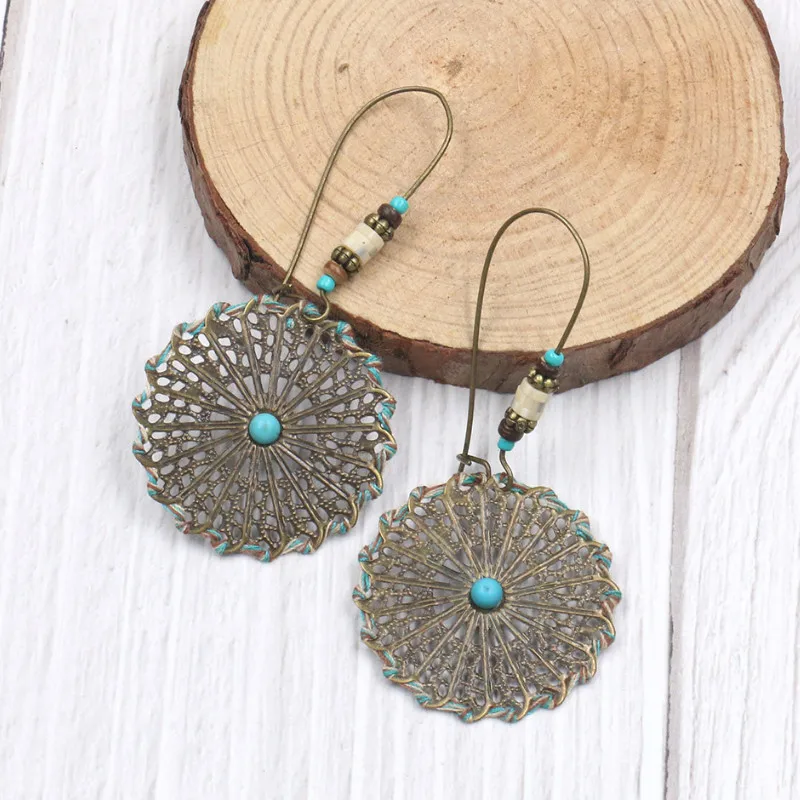 

Fashion Long Bohemian Ear Jewelry Creative Round Hollow Hand-woven Earrings