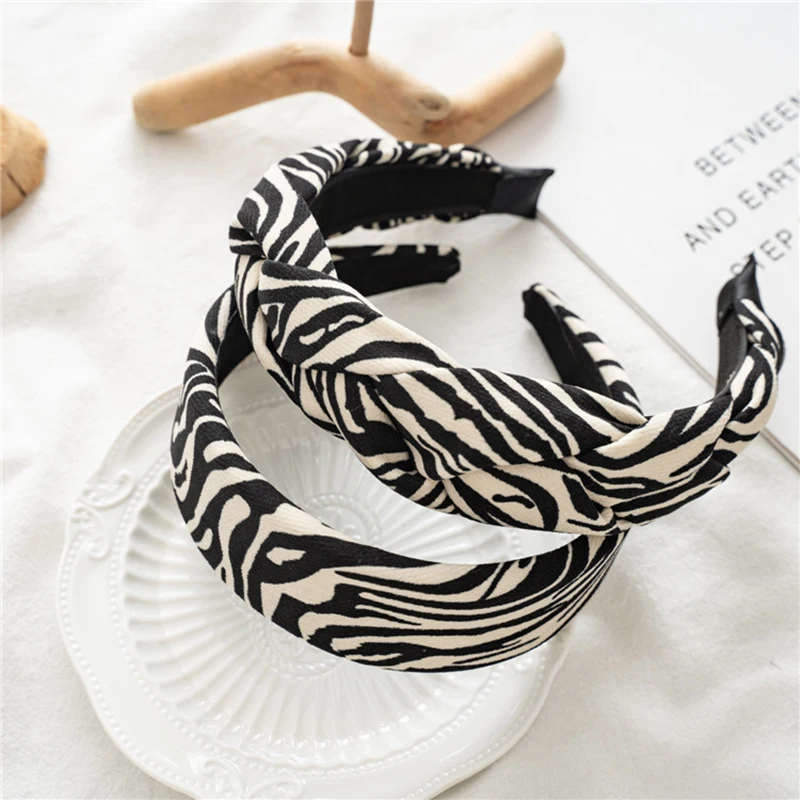 

Handmade Zebra Pattern Knotted Headband For Women 4cm Wide Sponge Padded Hair Hoop Fashion Stretch Head Hoop Hair Accessories