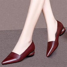 Women Classic High Quality Black Slip on Low Heel Pumps Lady Fashion Sweet Black Square Heel Shoes for Office (2)