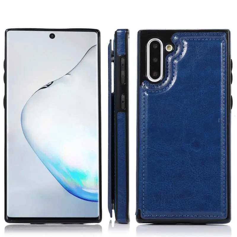 Синий Держатель для карт, чехол-кошелек для samsung Galaxy Note 10 Pro 9 8 S10 S9 S8 Plus S10e чехол для samsung Note10, кожаный чехол с подставкой - Цвет: Синий