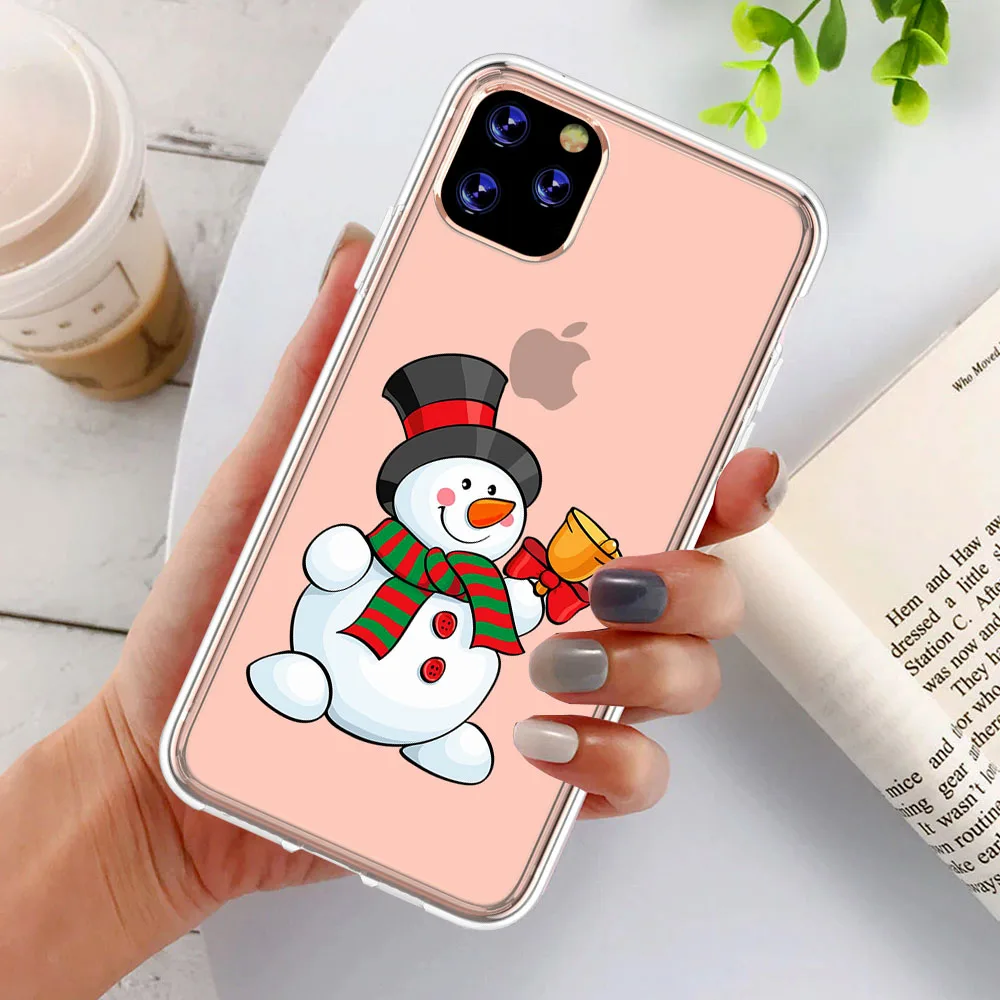 

Hot Christmas New Year gifts elk snow Transparent phone Case For iPhone 11 12 Pro Max 8 7 6 6S Plus XR X XS Max SE 2020 Cover
