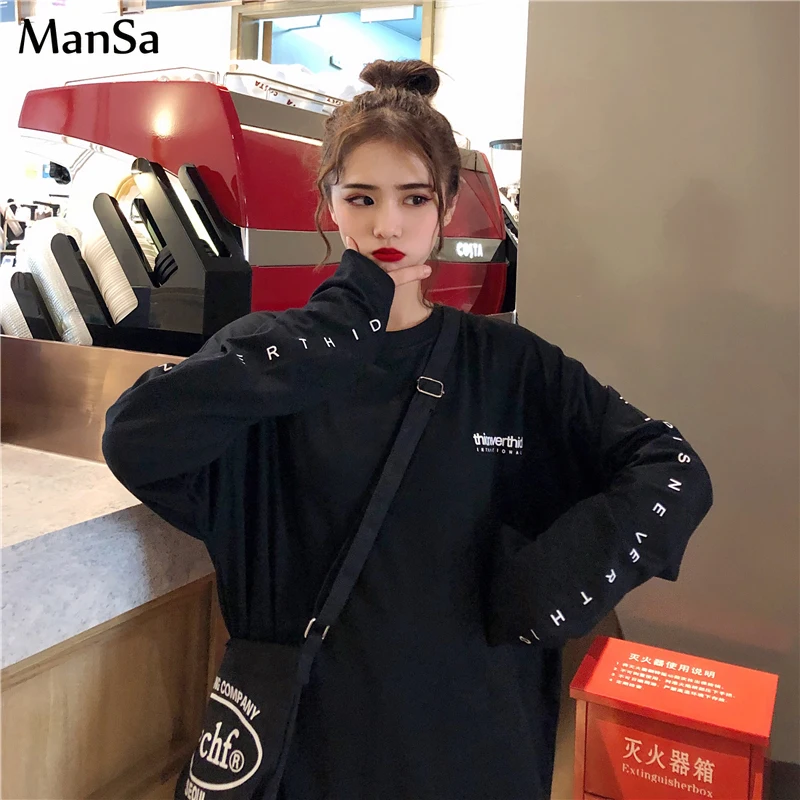 Футболка женская повседневная с надписью ulzzang Базовый Топ длинным рукавом