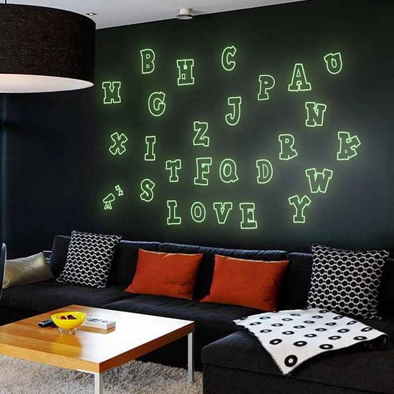 

26 Letter Wall Stickers Luminous Fluorescent Removable Wall Stickers Children's Room Stickers DIY Home Decoration