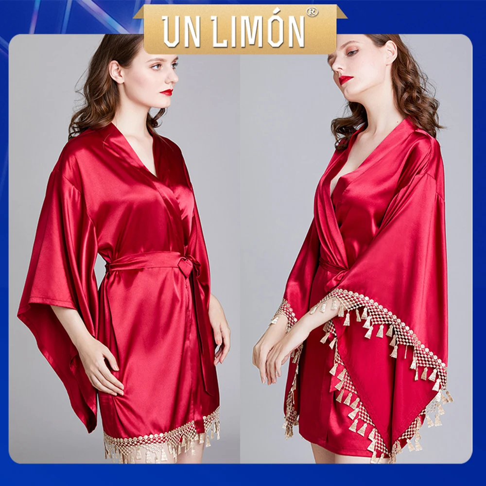 

UNLIMON Women Sleepwear Faux Silk Half Sleeve Nightgown Wedding Bride Robe Wide-Sleeve Cardigan Gown
