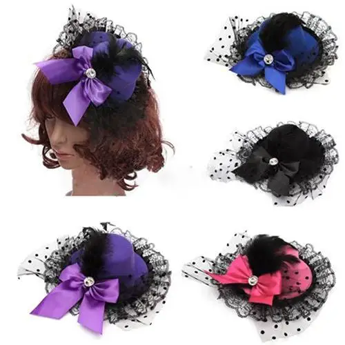 

HOT SALES!!! Lady Mini Top Hat Cap Bowknot Decor Lace Fascinator Hair Clip Costume Accessory Wholesales Dropshipping