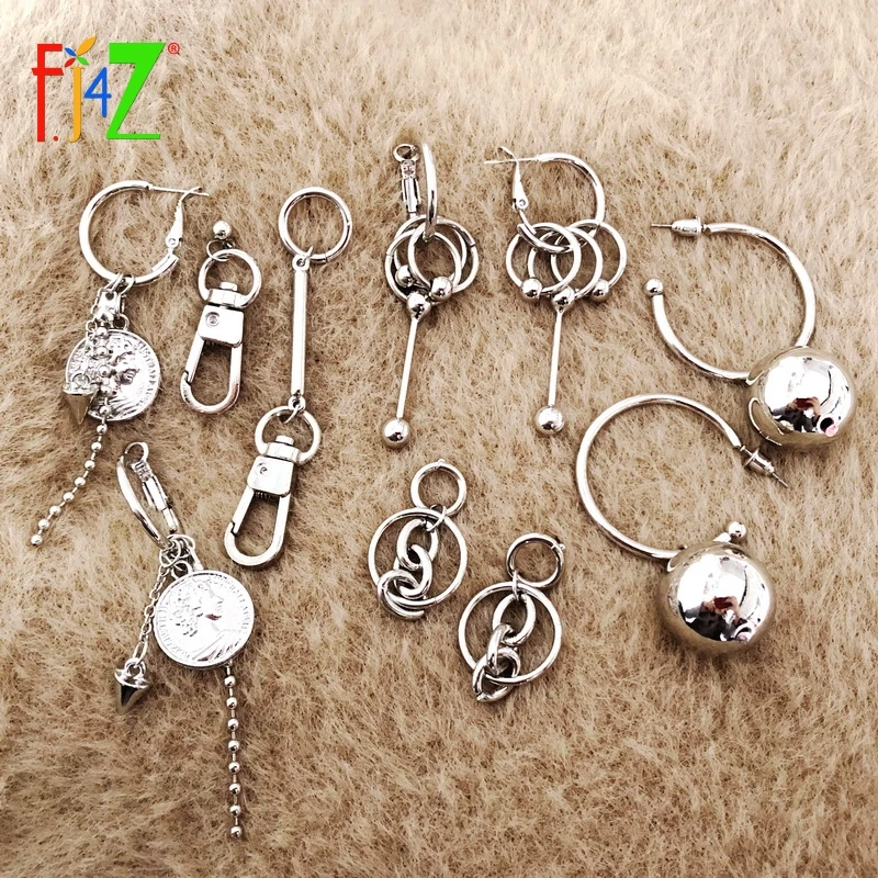 F.J4Z новые серьги из сплава в стиле панк индивидуальные круги цепочка с шариком