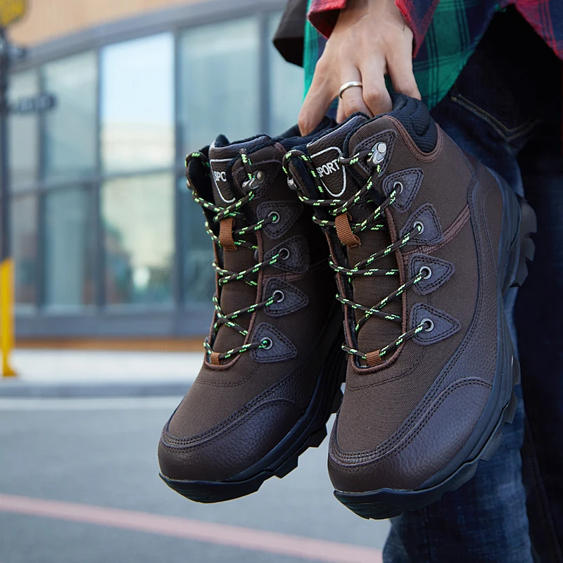 

Brand Men's Boots Winter With Fur Warm Snow Boots Man Casual Outdoor Hiking Shoes High Quality Comfortable Men Plus Size 40-48