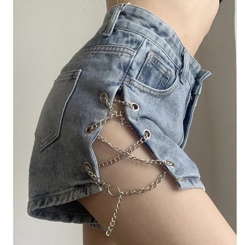 

Woman Jeans Shorts Women's Split Wide Leg Denim High Waist Hot Girls Pants 2021 Summer New