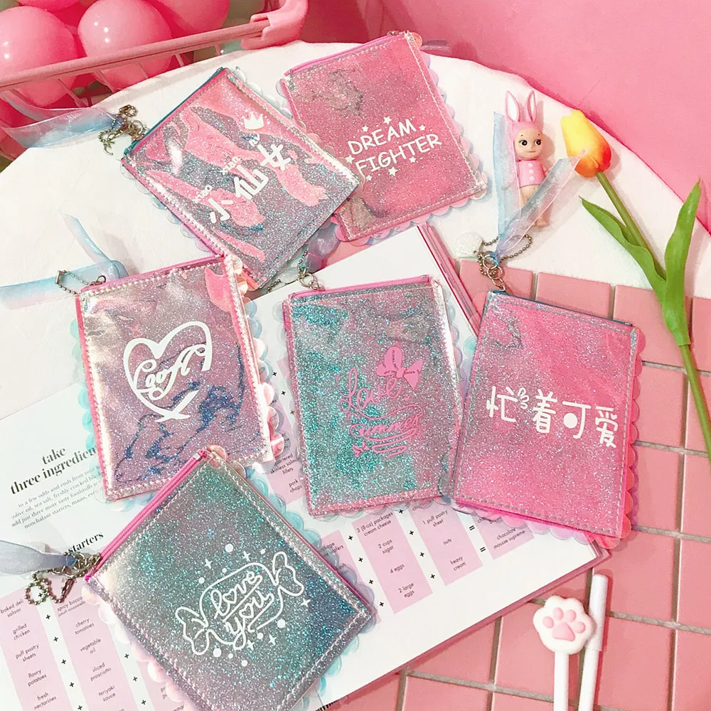 Милый кошелек для монет из искусственной кожи с лазерным рисунком женский