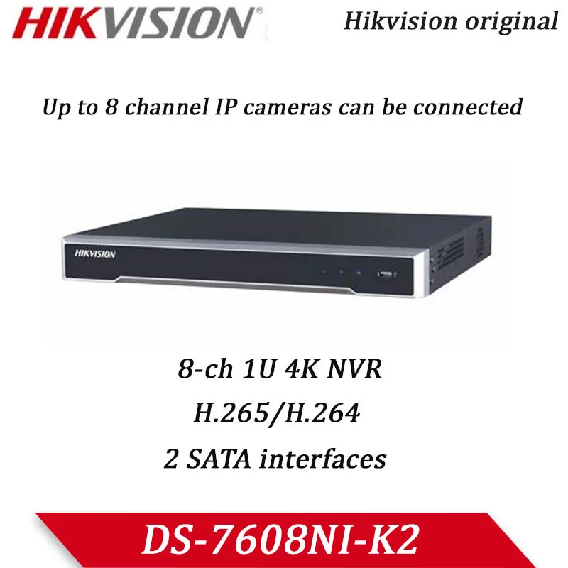 

Hikvision 4K 8CH NVR DS-7608NI-K2 1U 2 SATA interfaces 1 HDMI 1 VGA H.265 8 channel HD Video surveillance recorder original