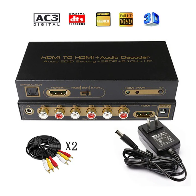 

HDMI 5.1 Audio Converter Decoder DAC DTS AC3 EDID HDMI to HDMI Extractor Converter Splitter Digital SPDIF RCA