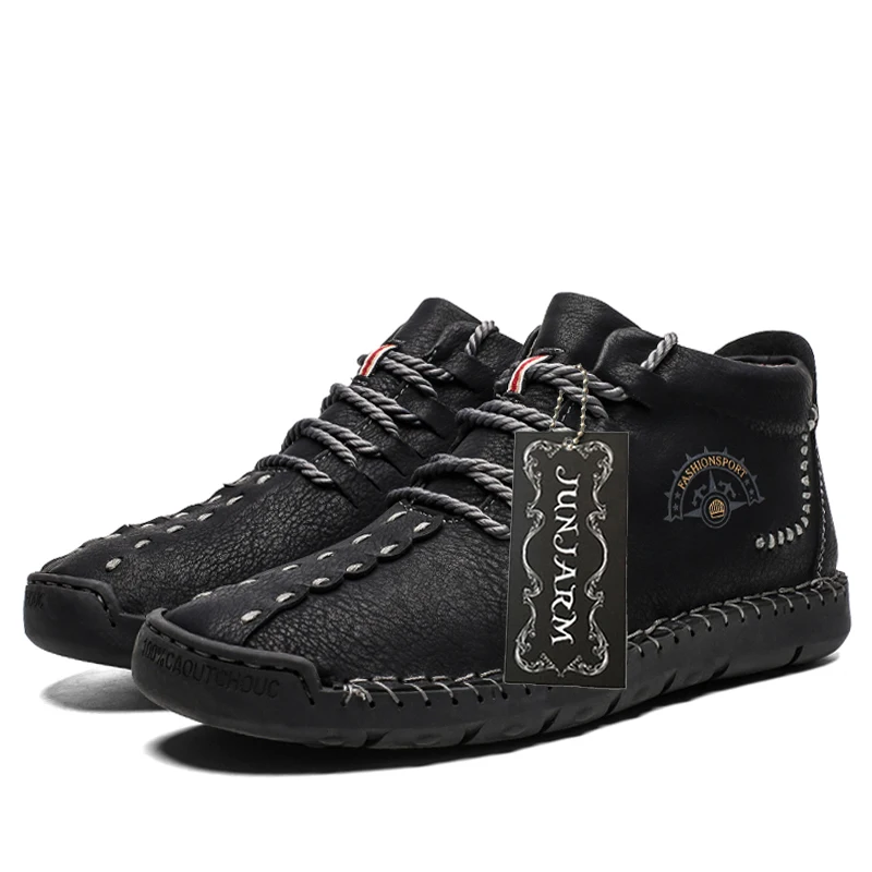 Мужские повседневные ботинки JUNJARM коричневые теплые из натуральной кожи на